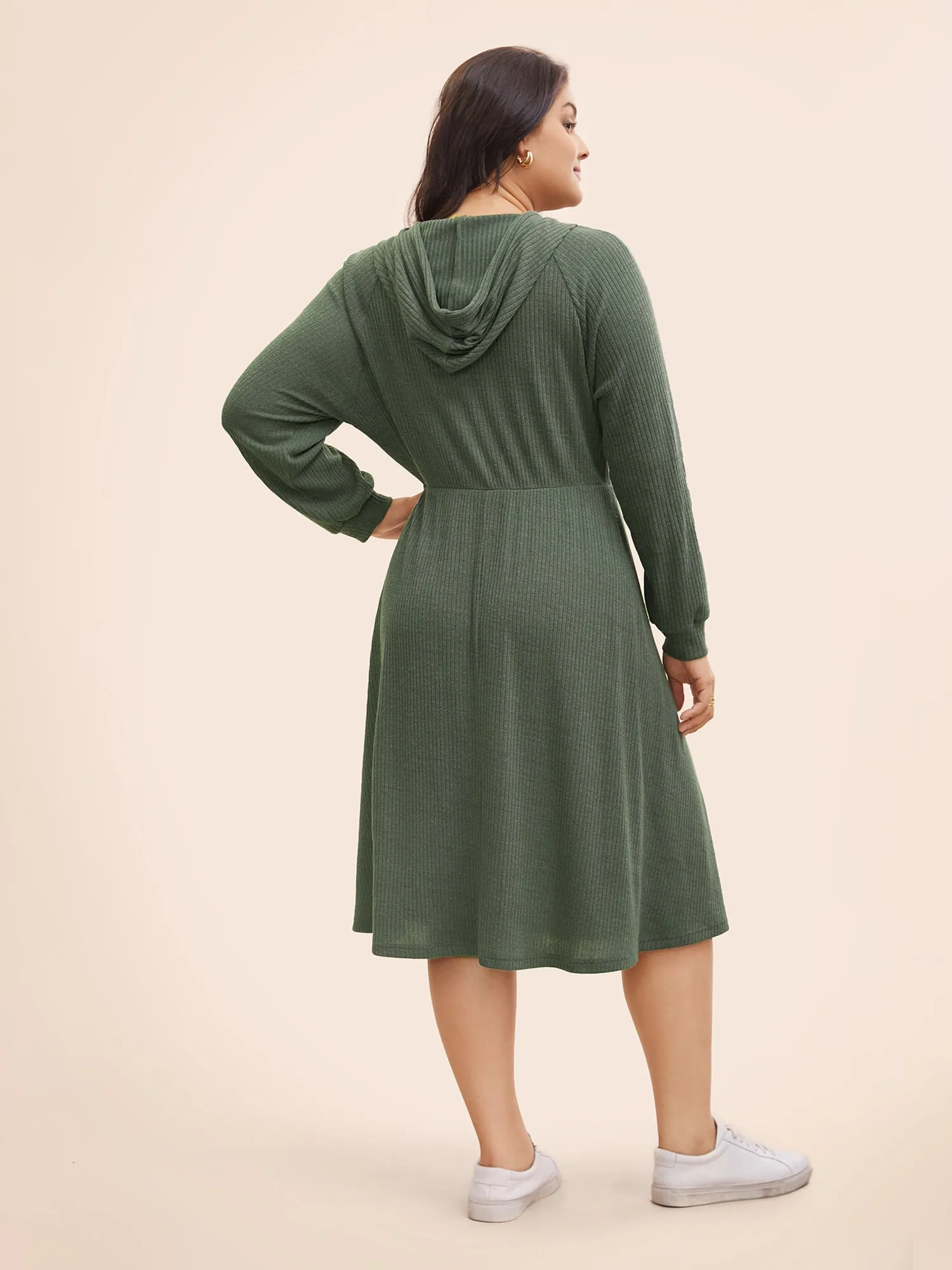 Texture Drawstring Hooded Pocket Dress sold by Bloomchic product image thumbnail 3