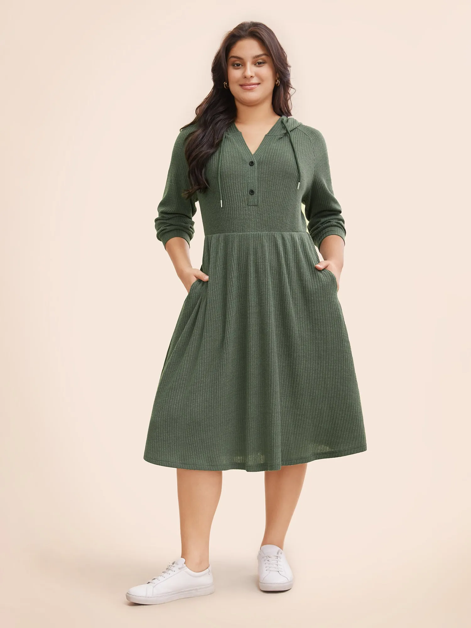 Texture Drawstring Hooded Pocket Dress sold by Bloomchic product image thumbnail 2