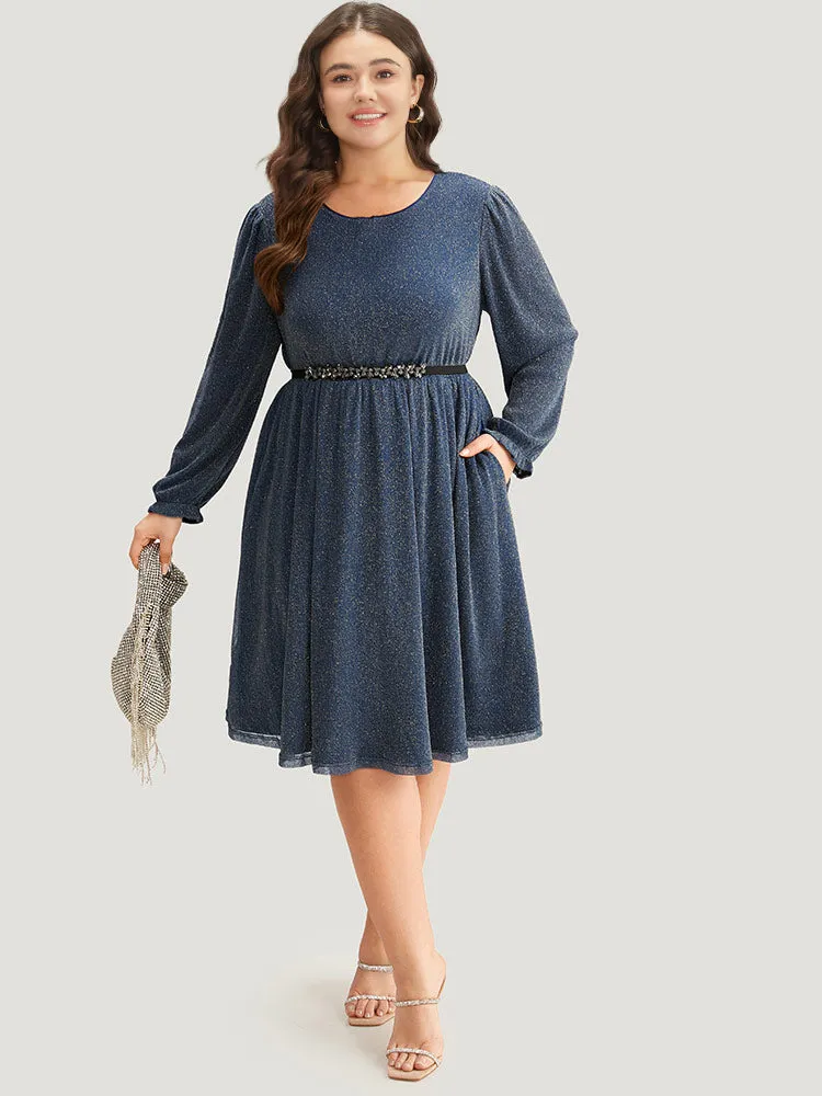 Glitter Crew Neck Pocket Pleated Dress sold by Bloomchic product image thumbnail 2