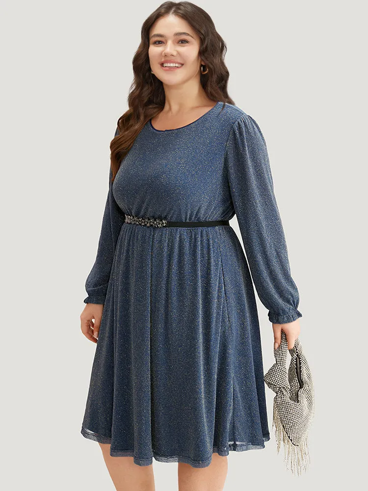 Glitter Crew Neck Pocket Pleated Dress sold by Bloomchic product image thumbnail 3