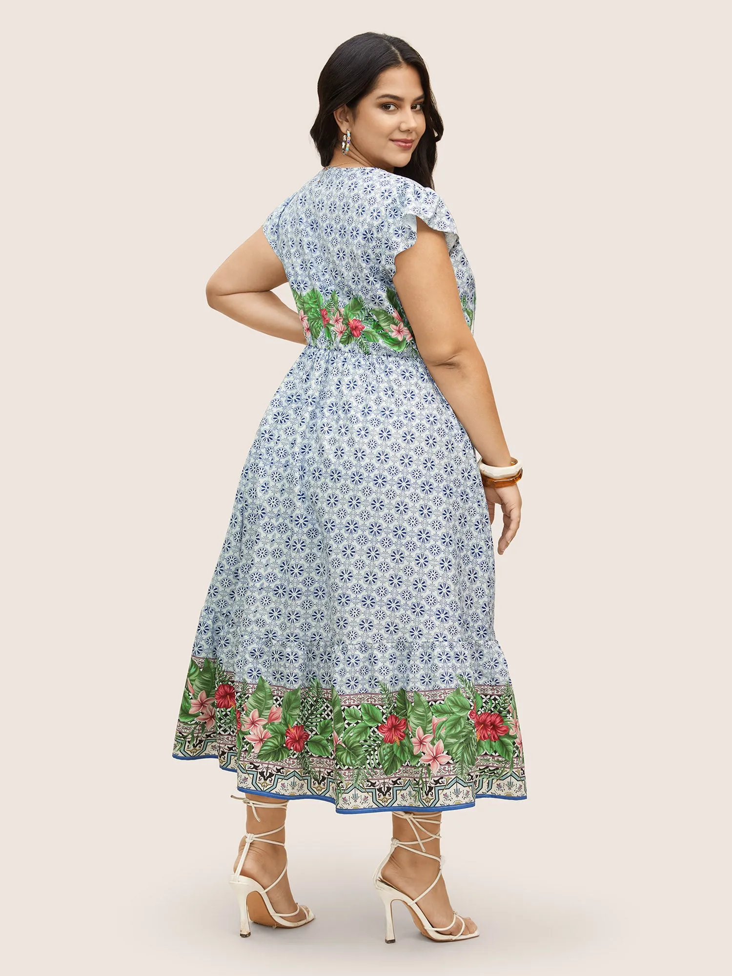 Bandana Print Tie Knot Ruffle Cap Sleeve Dress sold by Bloomchic product image thumbnail 3