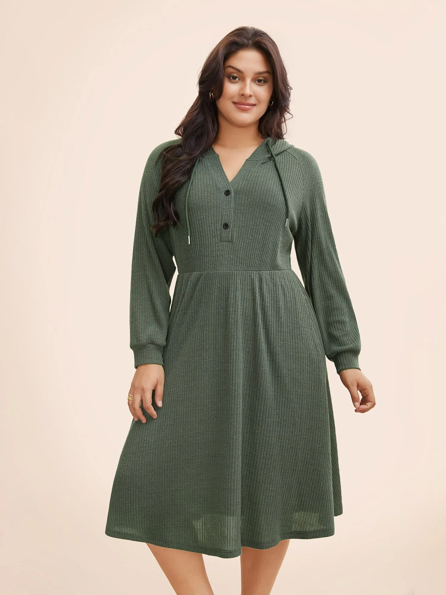 Texture Drawstring Hooded Pocket Dress sold by Bloomchic