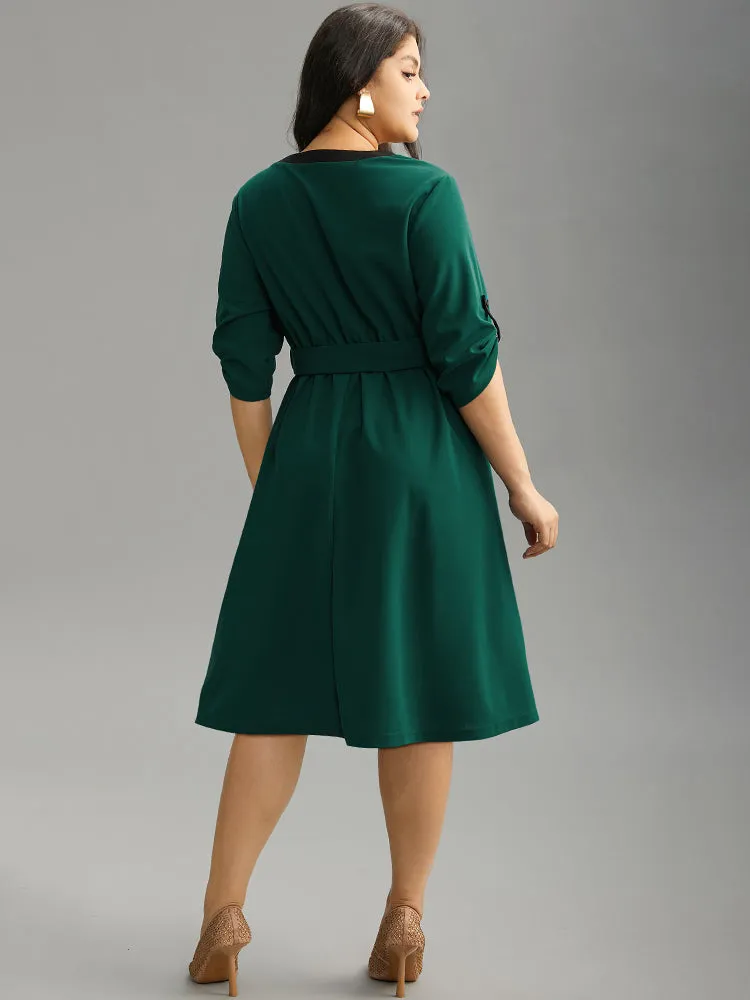 Solid Contrast Trim Belted Flap Detail Dress sold by Bloomchic product image thumbnail 5