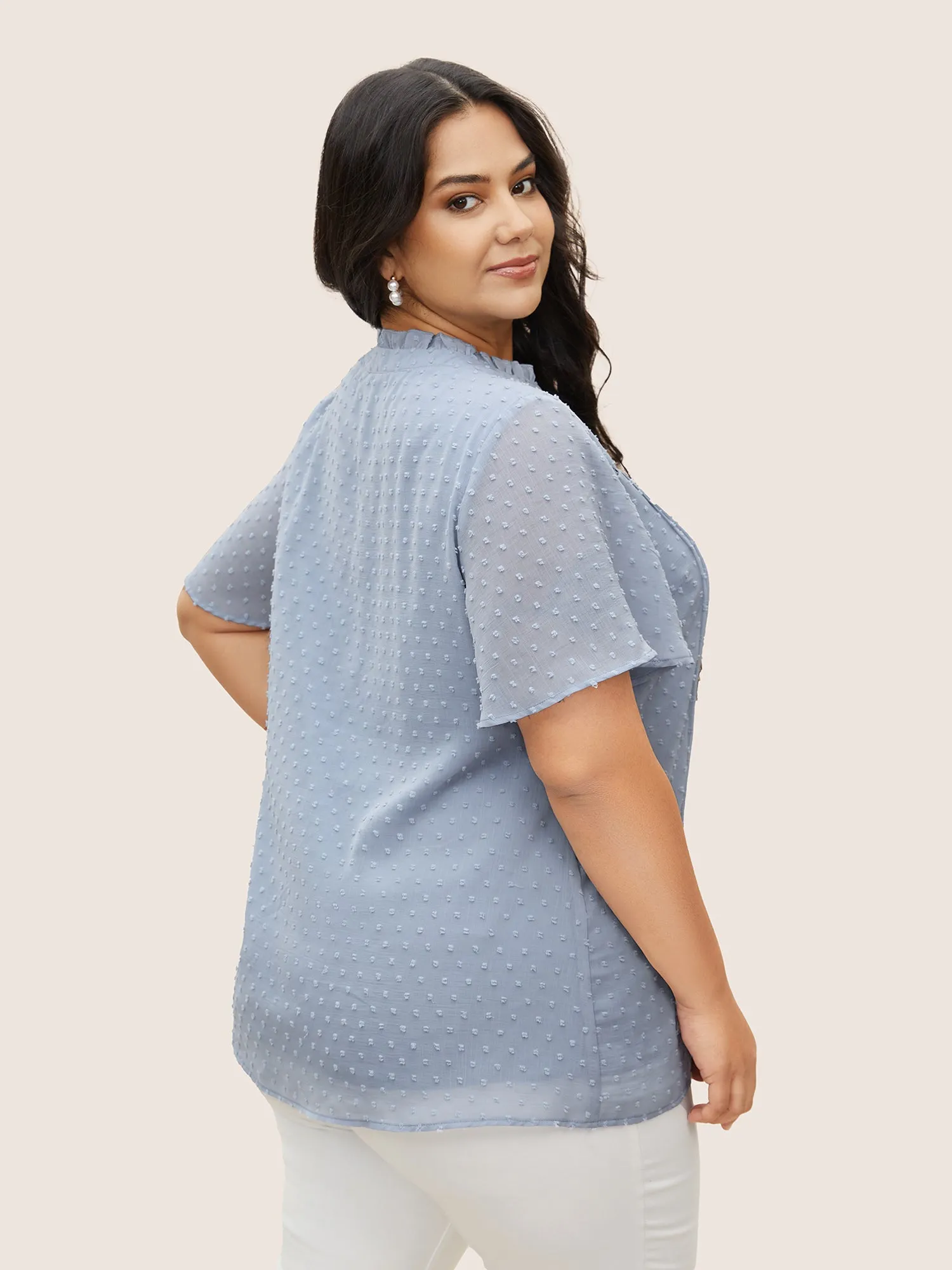 Textured Lace Insert Pleated Flutter Sleeve Blouse sold by Bloomchic product image thumbnail 5