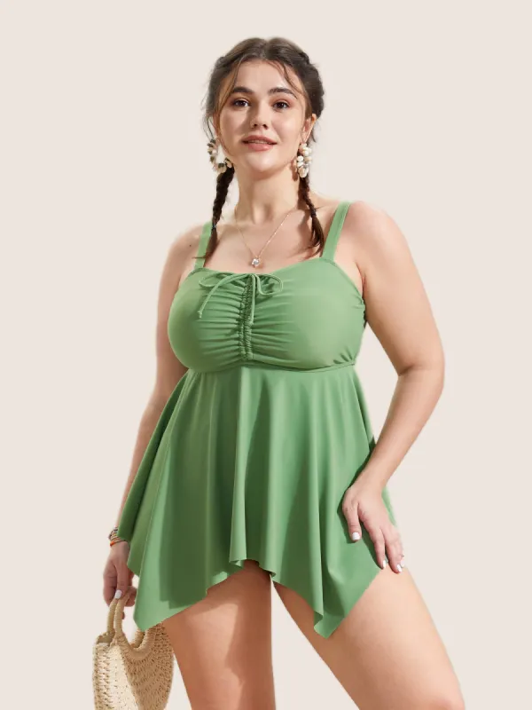 Plain Drawstring Ruched Adjustable Straps Swim Top sold by Bloomchic