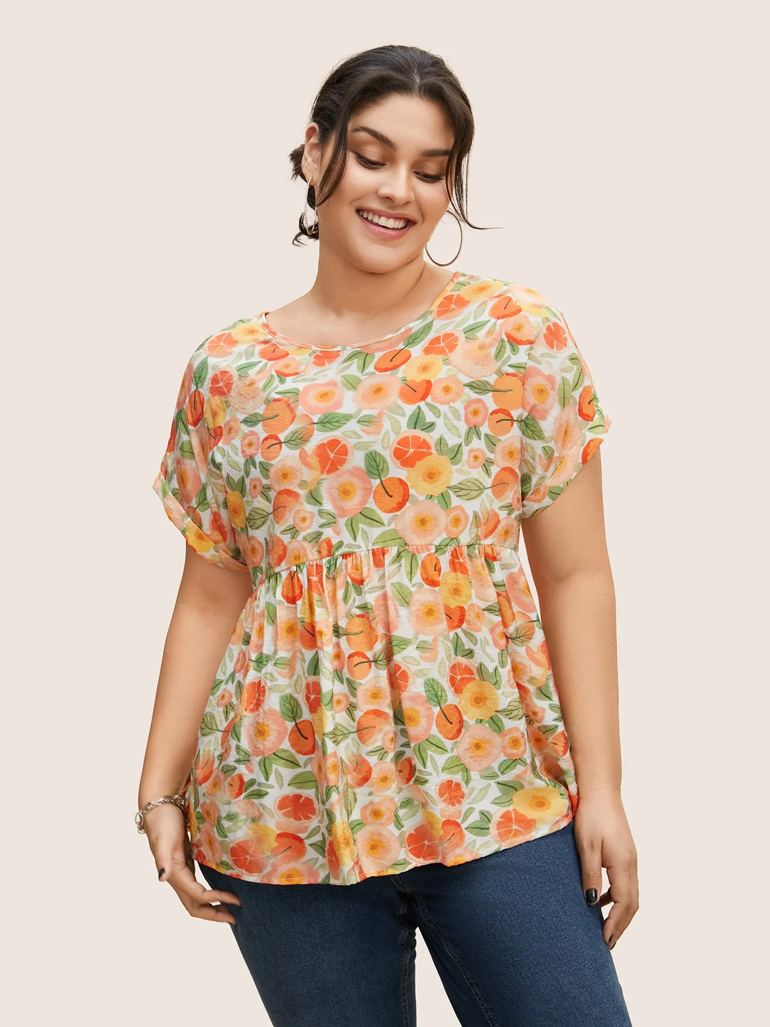 Fruit Print Curved Hem Batwing Sleeve Blouse sold by Bloomchic product image thumbnail 4