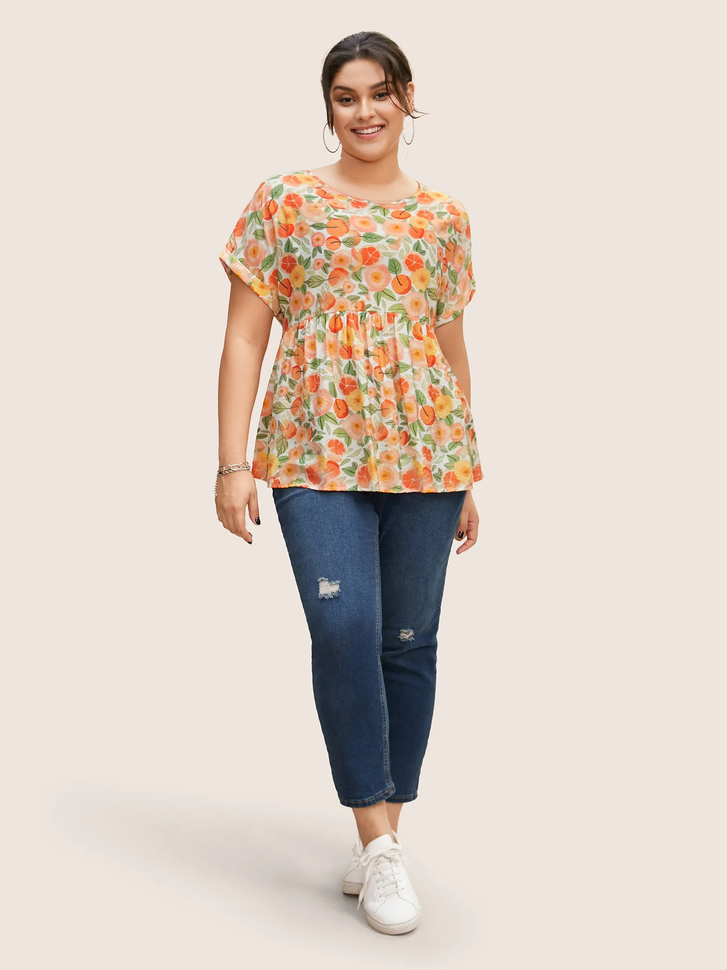 Fruit Print Curved Hem Batwing Sleeve Blouse sold by Bloomchic product image thumbnail 3