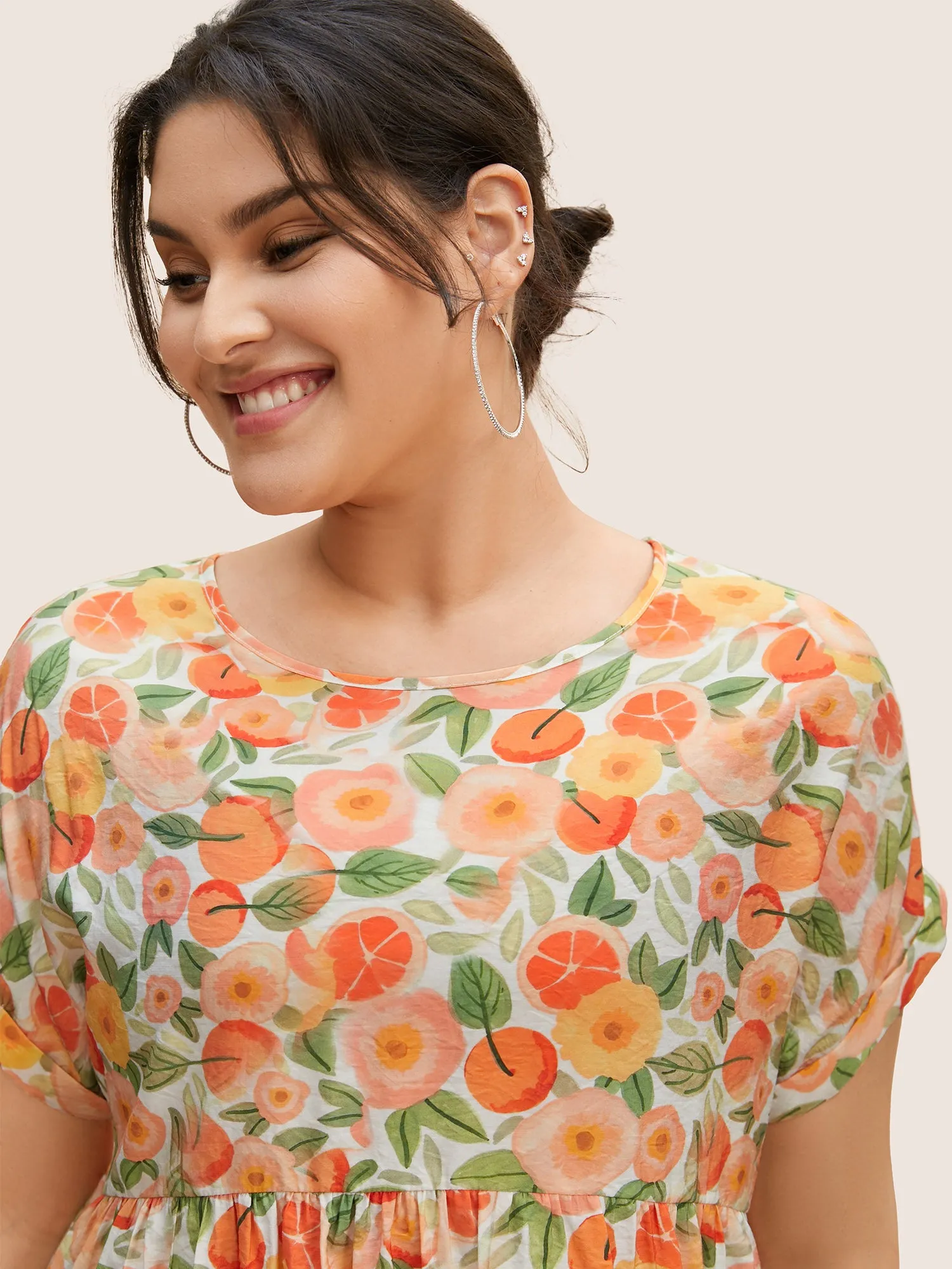 Fruit Print Curved Hem Batwing Sleeve Blouse sold by Bloomchic product image thumbnail 5