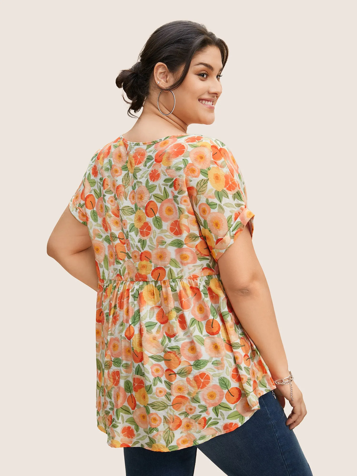 Fruit Print Curved Hem Batwing Sleeve Blouse sold by Bloomchic product image thumbnail 2