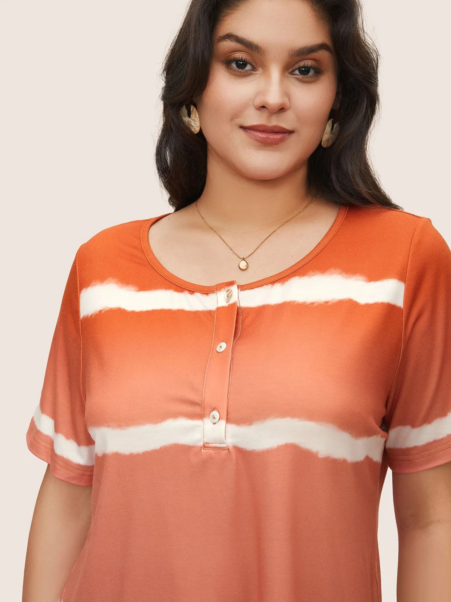 Tie Dye Round Neck Button Up T-shirt sold by Bloomchic product image thumbnail 4