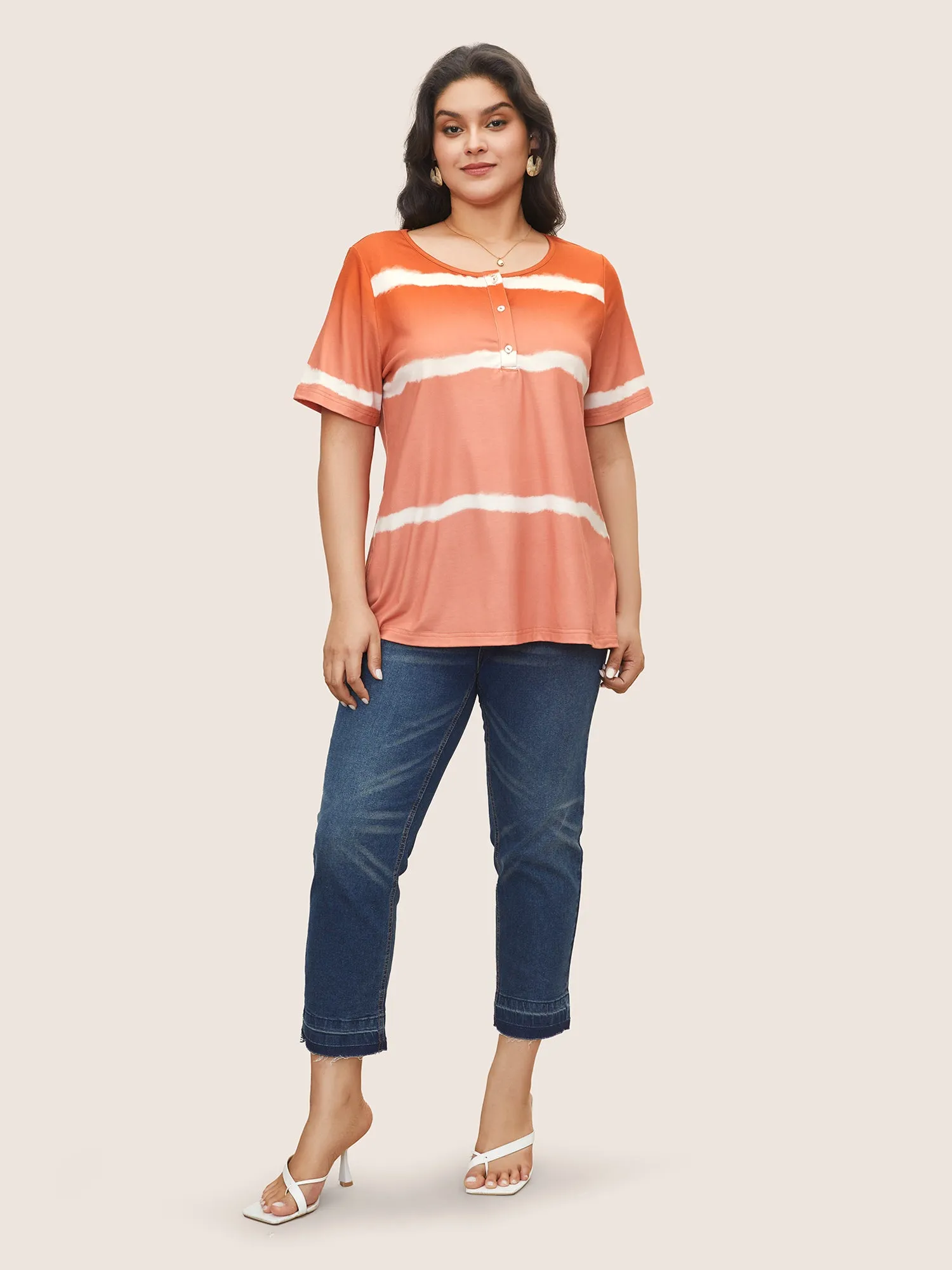 Tie Dye Round Neck Button Up T-shirt sold by Bloomchic product image thumbnail 3