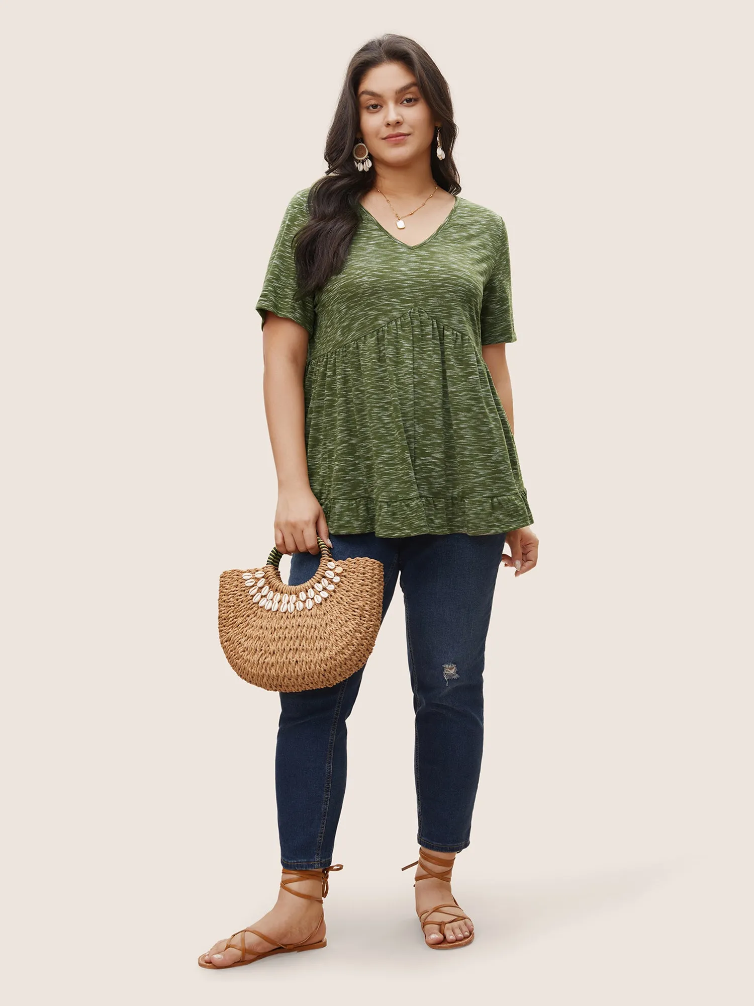 Solid Heather Ruffles Gathered T-shirt sold by Bloomchic product image thumbnail 3