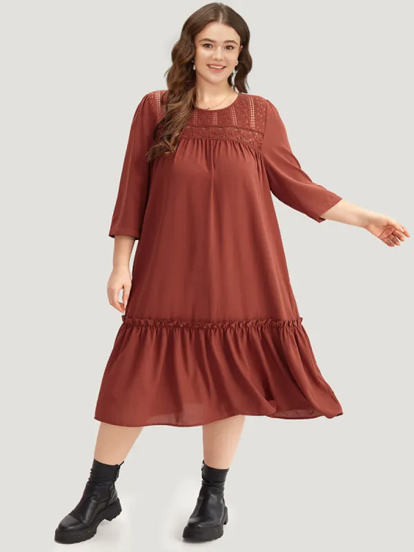 Guipure Lace Frill Trim Cut Out Ruffle Hem Dress sold by Bloomchic