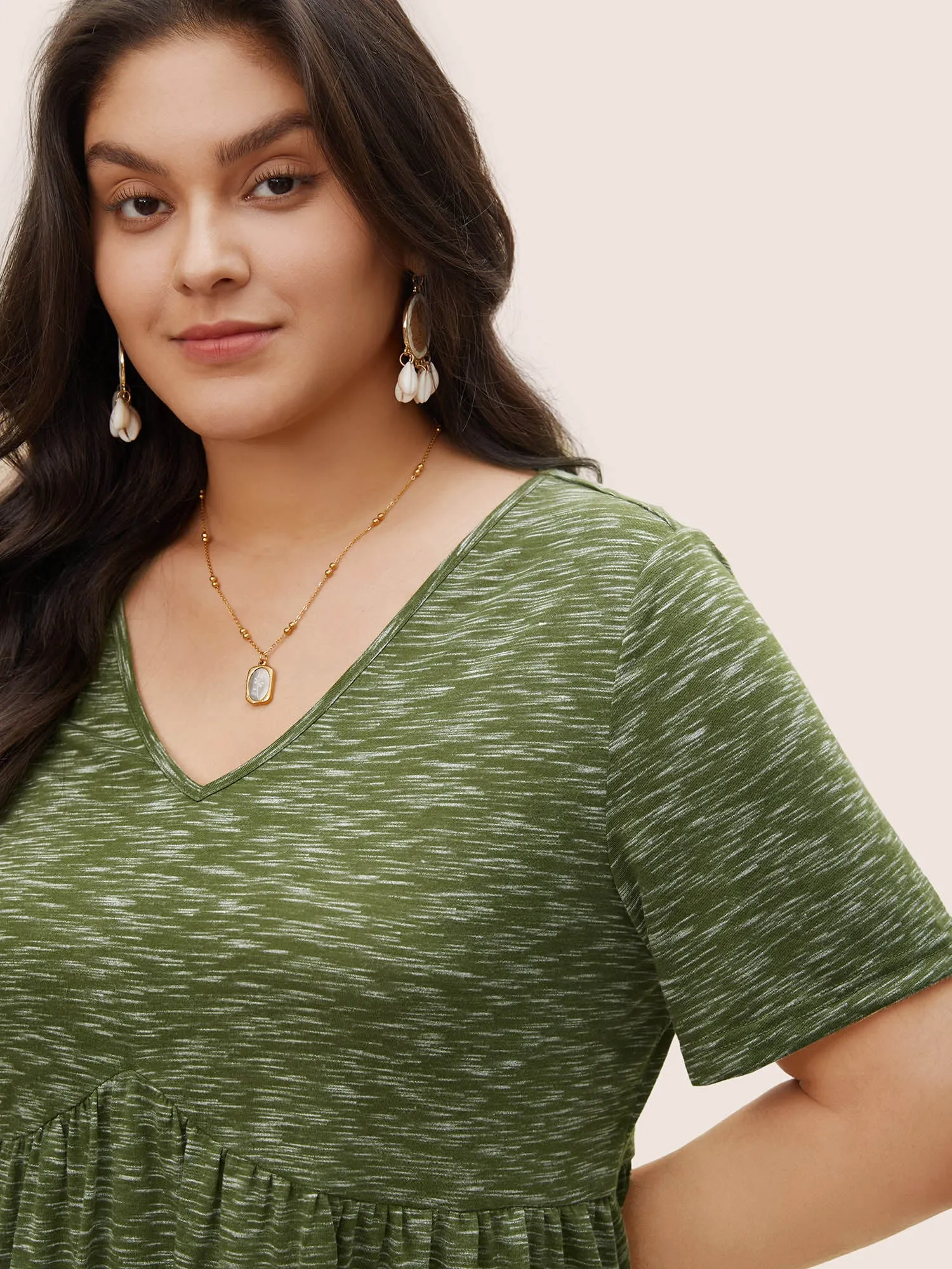 Solid Heather Ruffles Gathered T-shirt sold by Bloomchic product image thumbnail 4