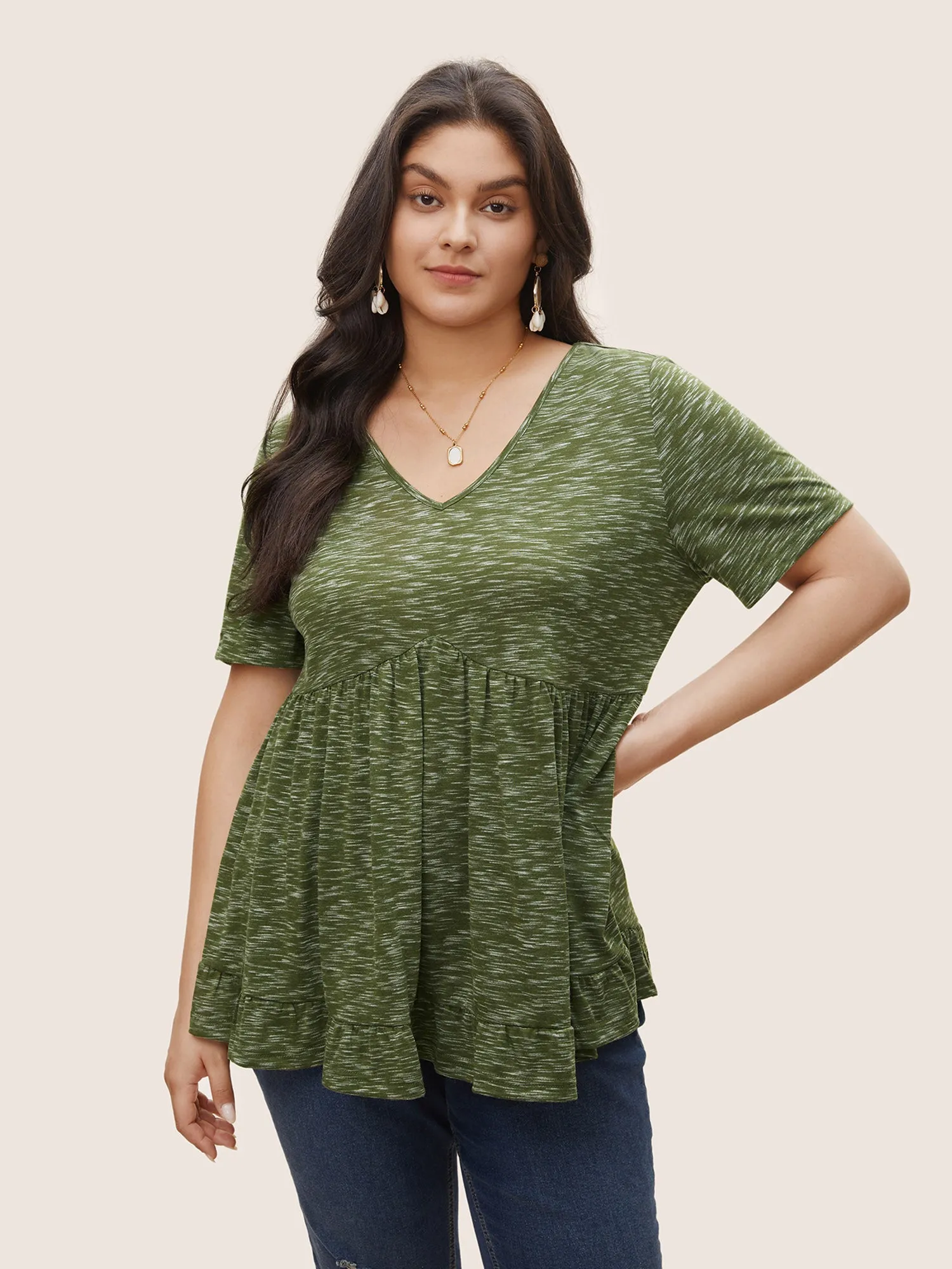 Solid Heather Ruffles Gathered T-shirt sold by Bloomchic