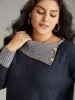 Two Tone Button Detail Lapel Collar Pullover sold by Bloomchic