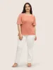 Round Neck Plain Shirred Frill Trim T-shirt sold by Bloomchic