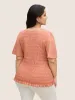 Round Neck Plain Shirred Frill Trim T-shirt sold by Bloomchic
