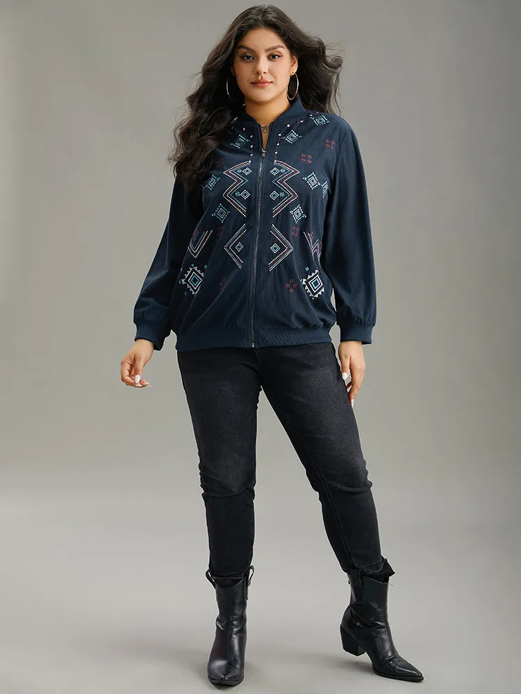 Corduroy Geo Embroidered Zipper Fly Jacket sold by Bloomchic product image thumbnail 4
