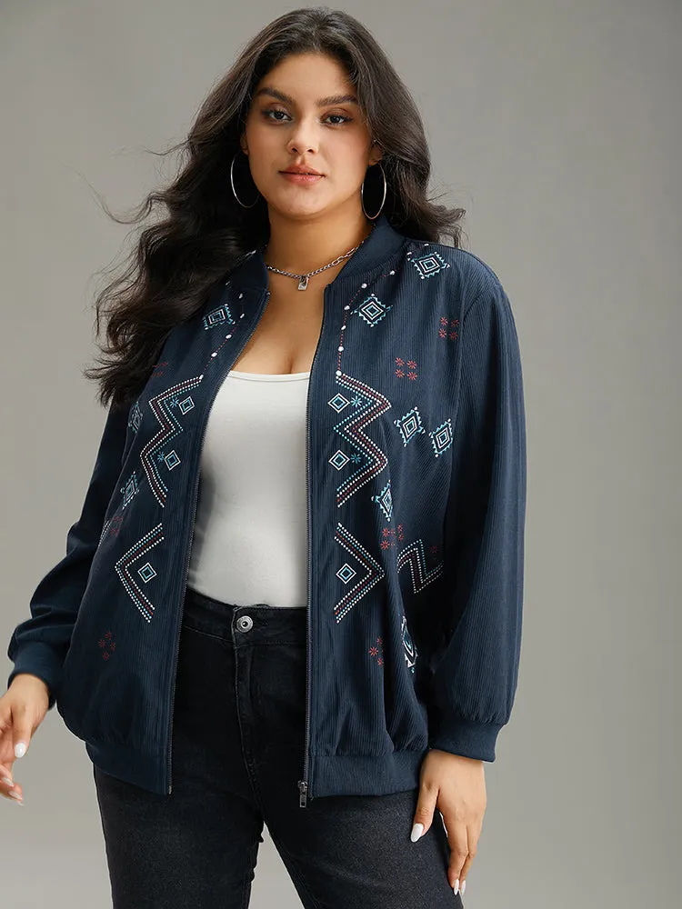 Corduroy Geo Embroidered Zipper Fly Jacket sold by Bloomchic product image thumbnail 5