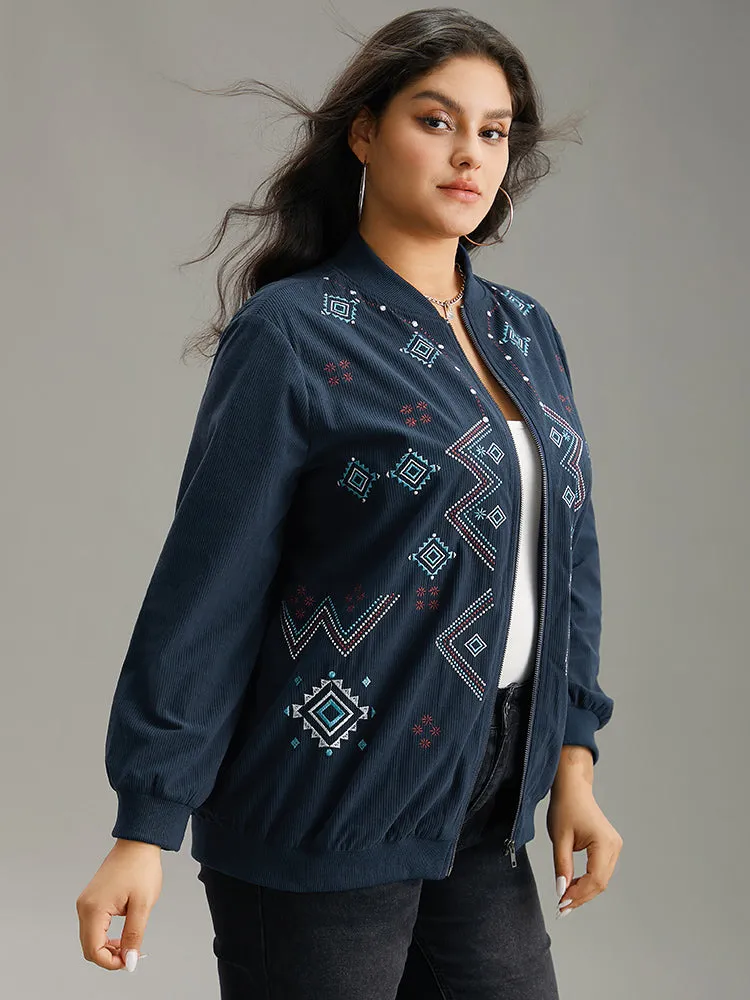 Corduroy Geo Embroidered Zipper Fly Jacket sold by Bloomchic product image thumbnail 3