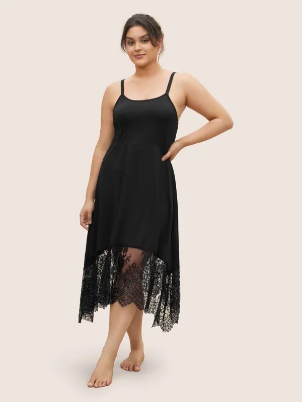Crochet Lace Mesh Asymmetrical Hem Cami Sleep Dress sold by Bloomchic