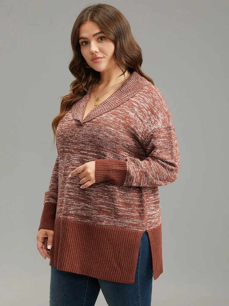 Heather Lapel Collar Contrast Patchwork Pullover sold by Bloomchic product image thumbnail 4