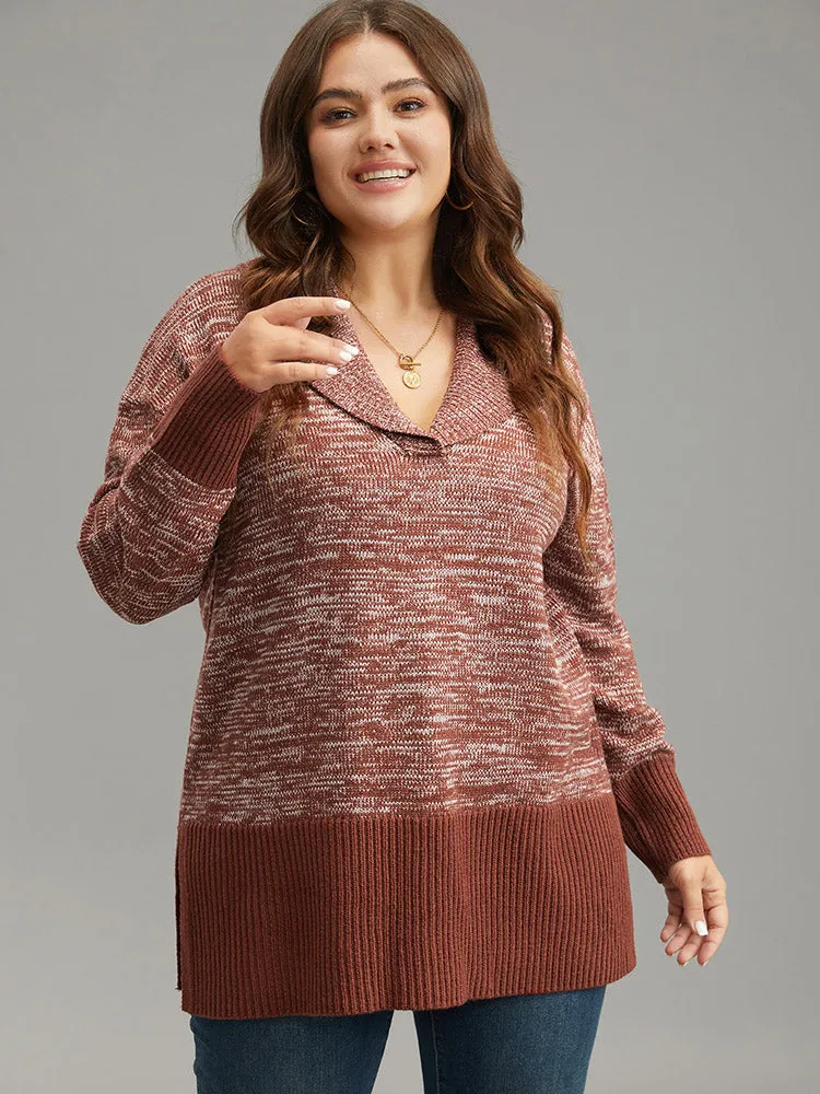 Heather Lapel Collar Contrast Patchwork Pullover sold by Bloomchic