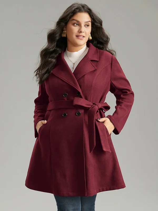 Solid Pocket Double Breasted Belted Coat sold by Bloomchic