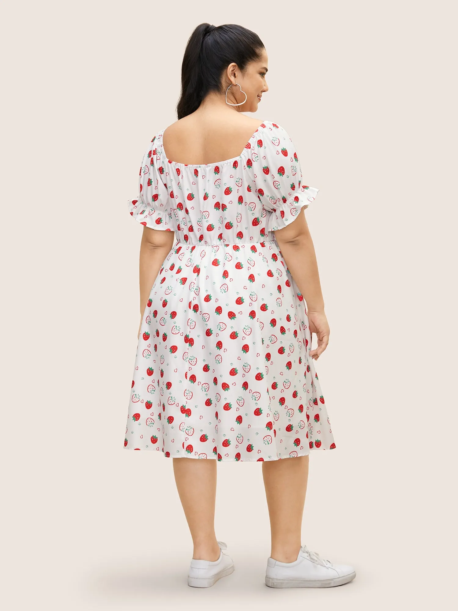 Strawberry Print Puff Sleeve Elastic Waist Dress sold by Bloomchic product image thumbnail 3