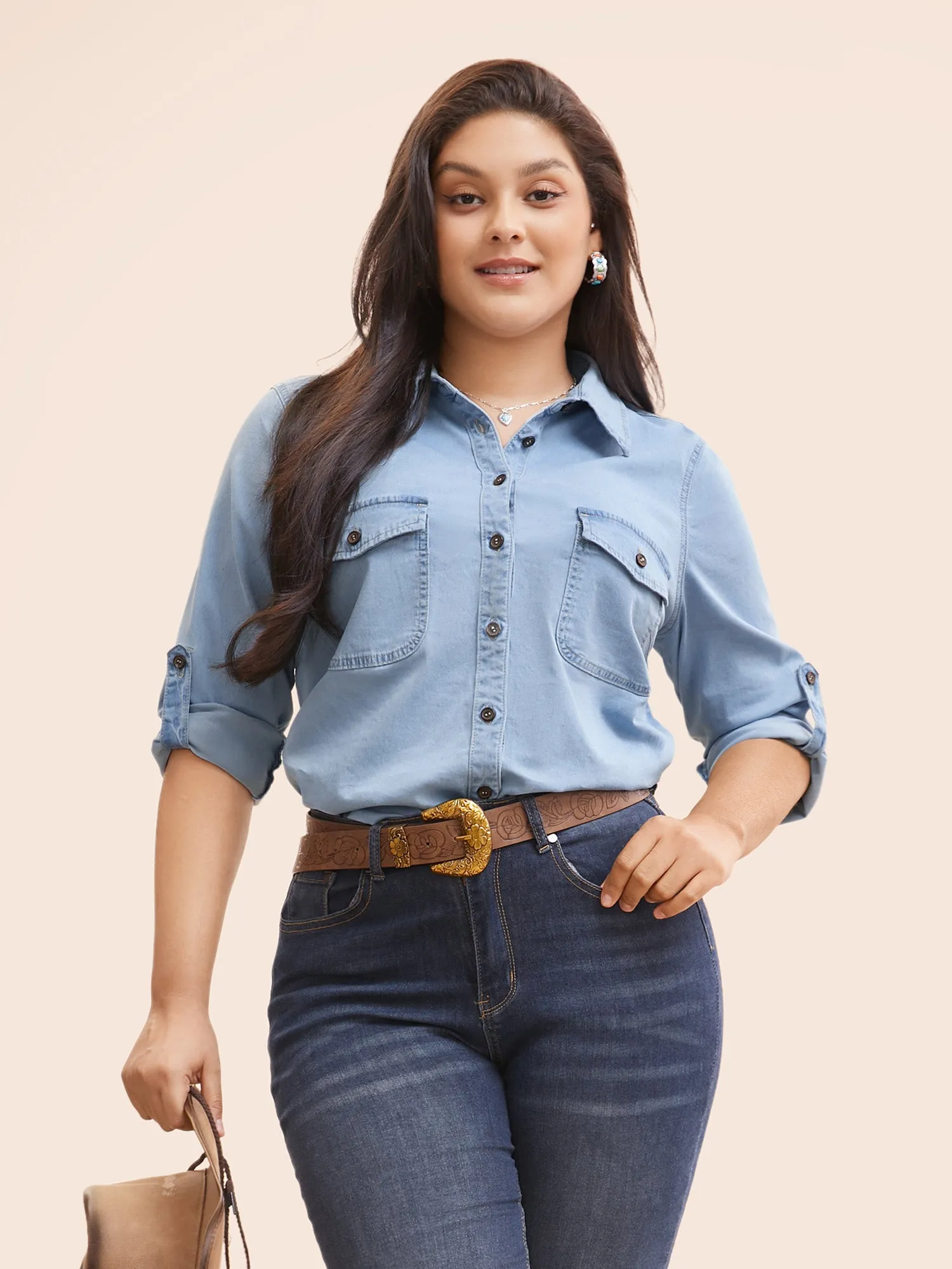 Stretch Denim Chest Pockets Jacket sold by Bloomchic