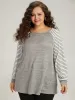 Striped Raglan Sleeve Patched Split Side T-shirt sold by Bloomchic