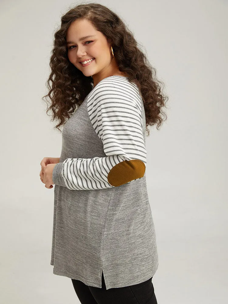 Striped Raglan Sleeve Patched Split Side T-shirt sold by Bloomchic product image thumbnail 5