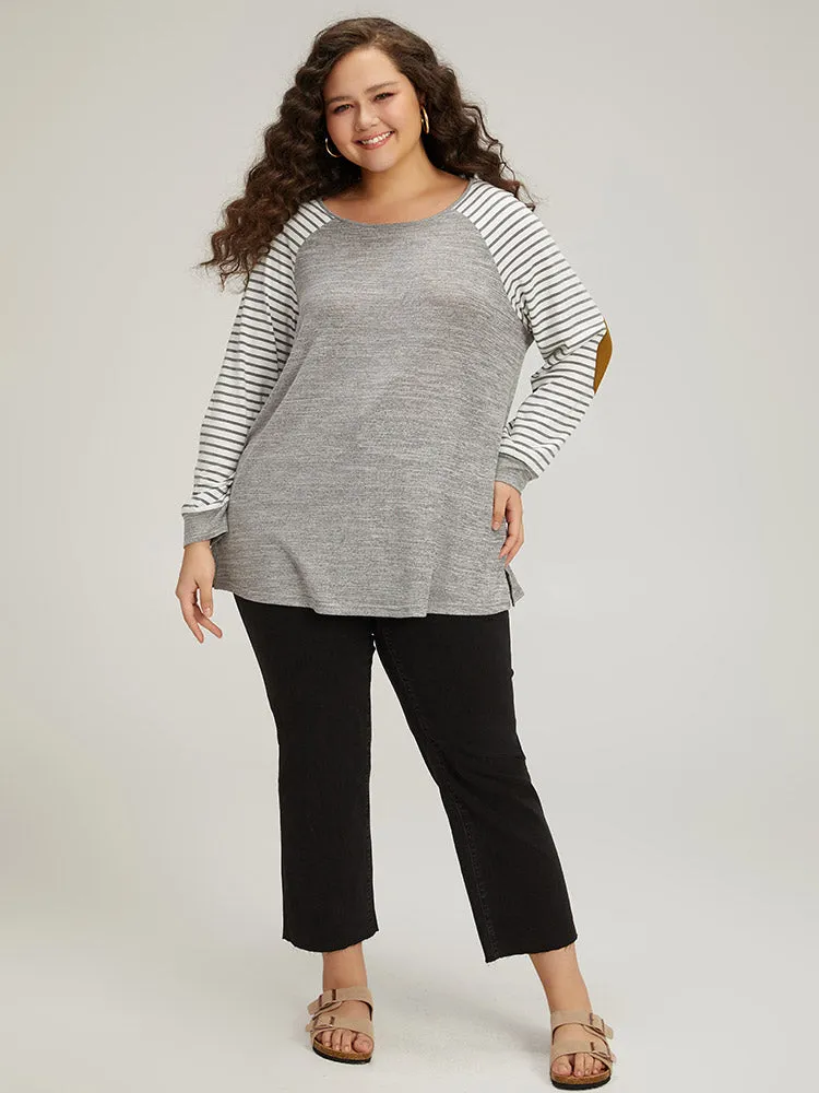 Striped Raglan Sleeve Patched Split Side T-shirt sold by Bloomchic product image thumbnail 4