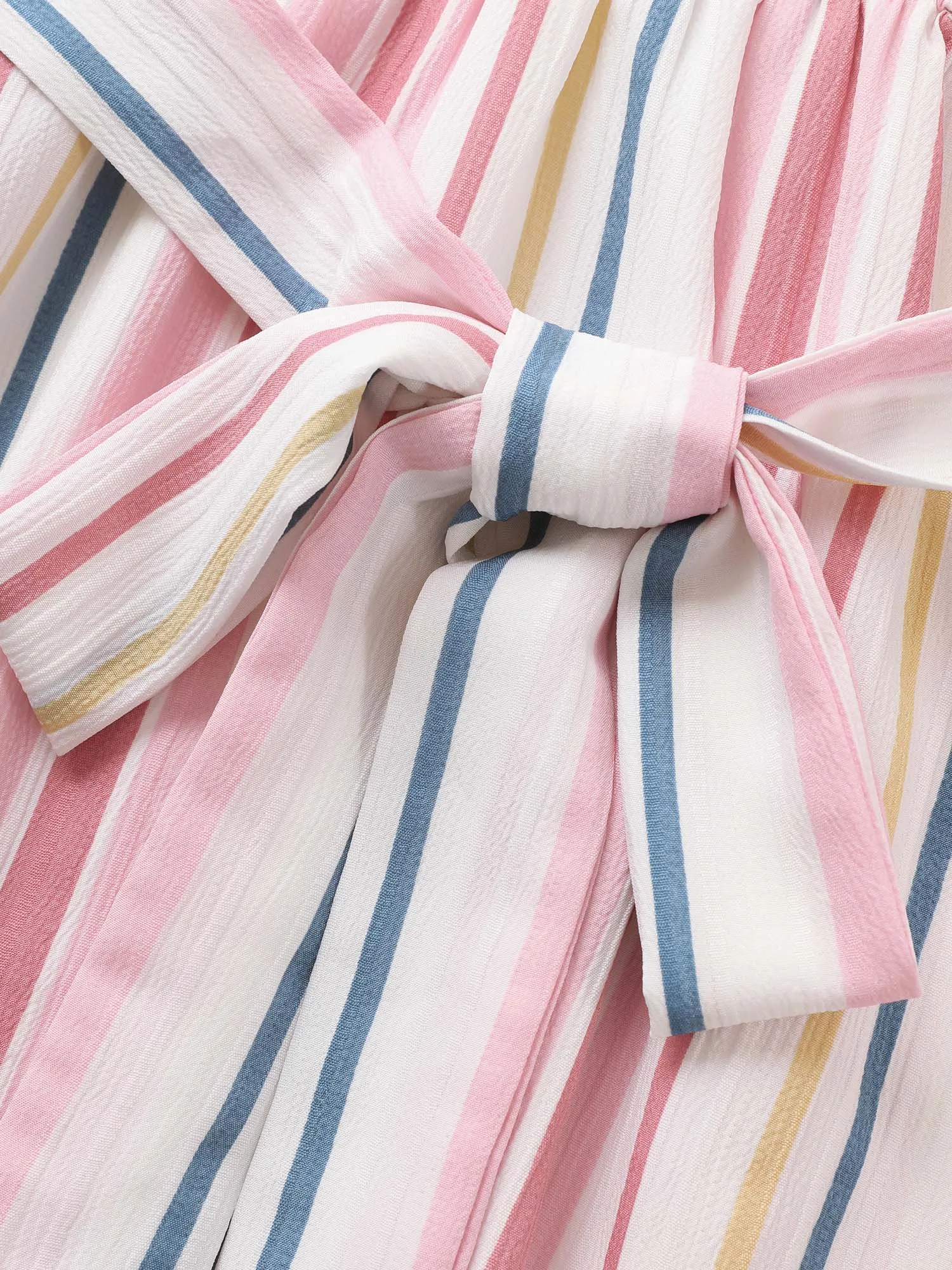 Striped Wrap Patchwork Belted Frill Trim Dress sold by Bloomchic product image thumbnail 5