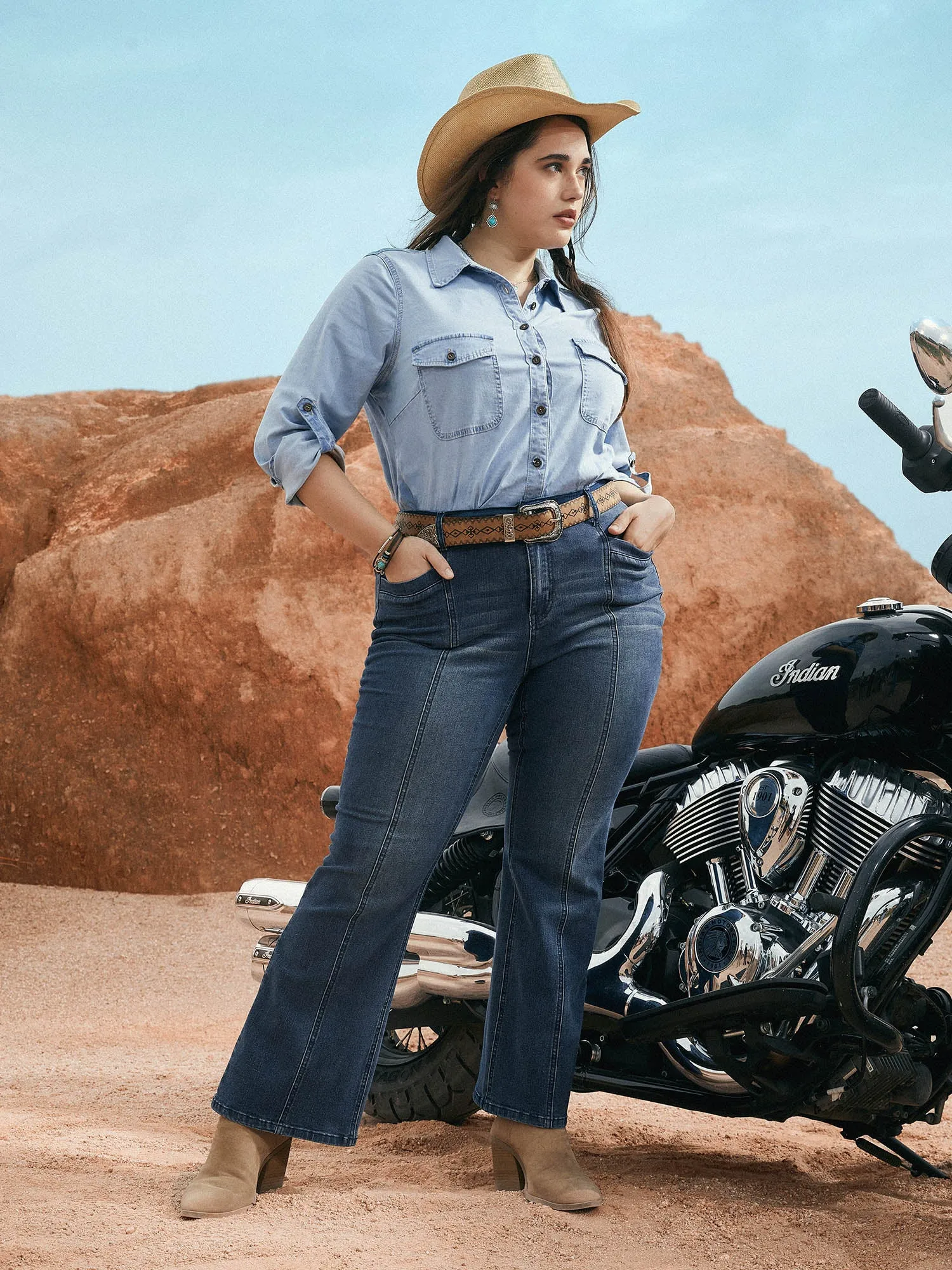 Stretch Denim Chest Pockets Jacket sold by Bloomchic product image thumbnail 2