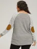 Striped Raglan Sleeve Patched Split Side T-shirt sold by Bloomchic