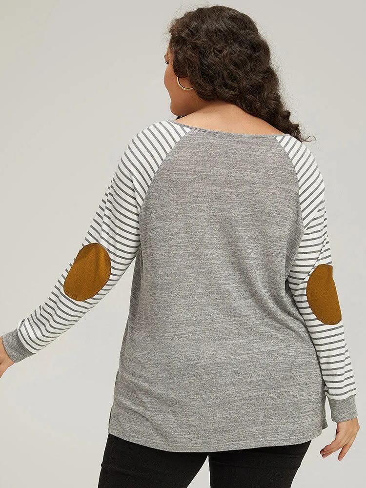 Striped Raglan Sleeve Patched Split Side T-shirt sold by Bloomchic product image thumbnail 2