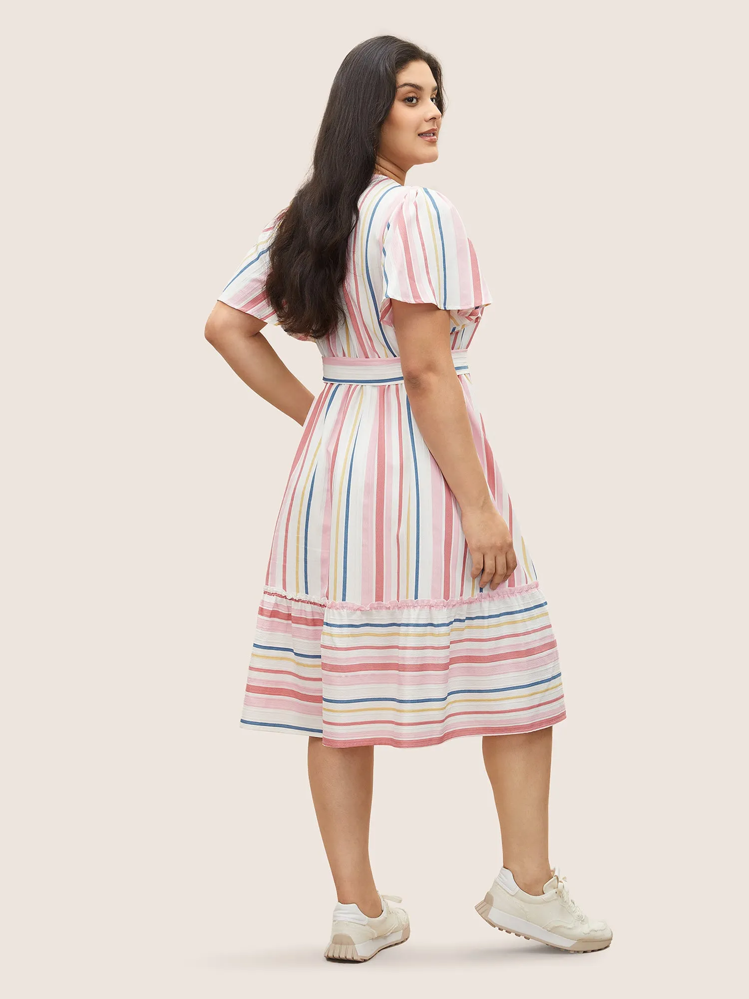 Striped Wrap Patchwork Belted Frill Trim Dress sold by Bloomchic product image thumbnail 3