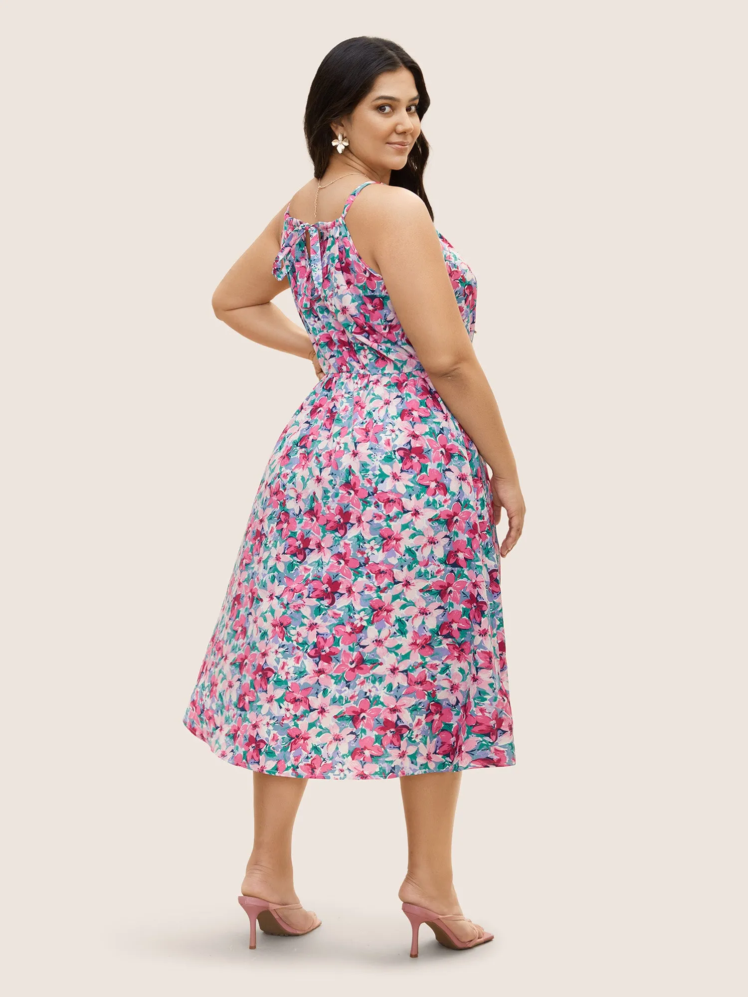 Halter Neck Floral Drawstring Midi Dress sold by Bloomchic product image thumbnail 3