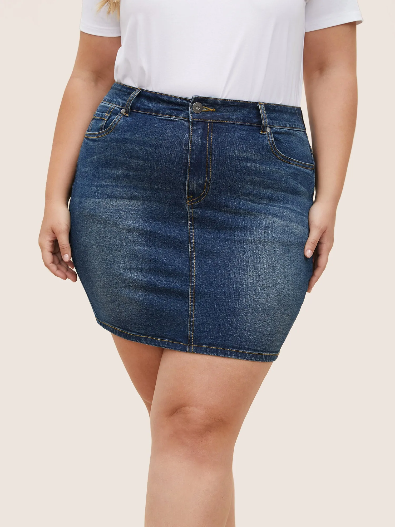 Vintage Dark Wash Button Up Bodycon Denim Skirt sold by Bloomchic