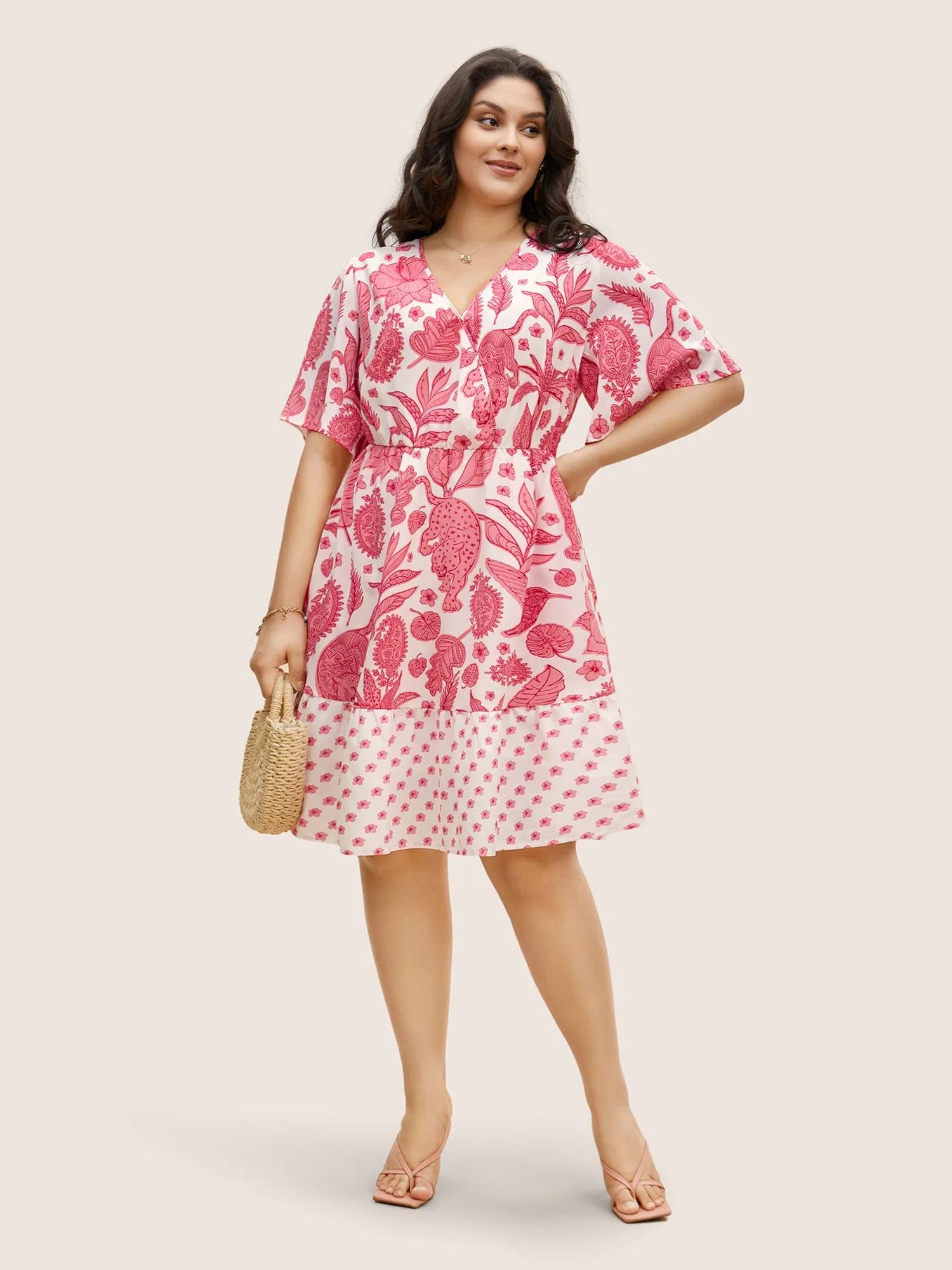 Overlap Collar Boho Print Patchwork Dress sold by Bloomchic product image thumbnail 2