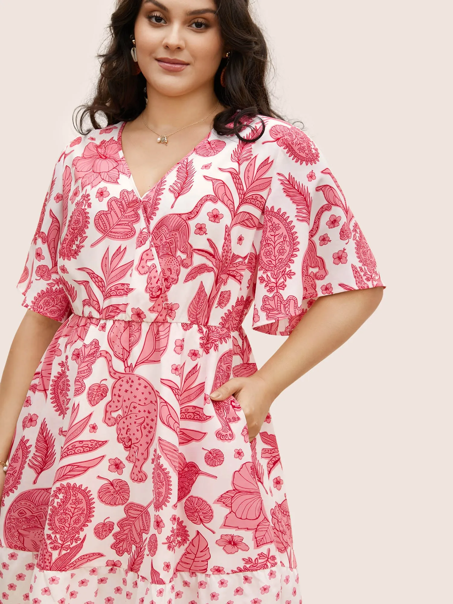 Overlap Collar Boho Print Patchwork Dress sold by Bloomchic product image thumbnail 4