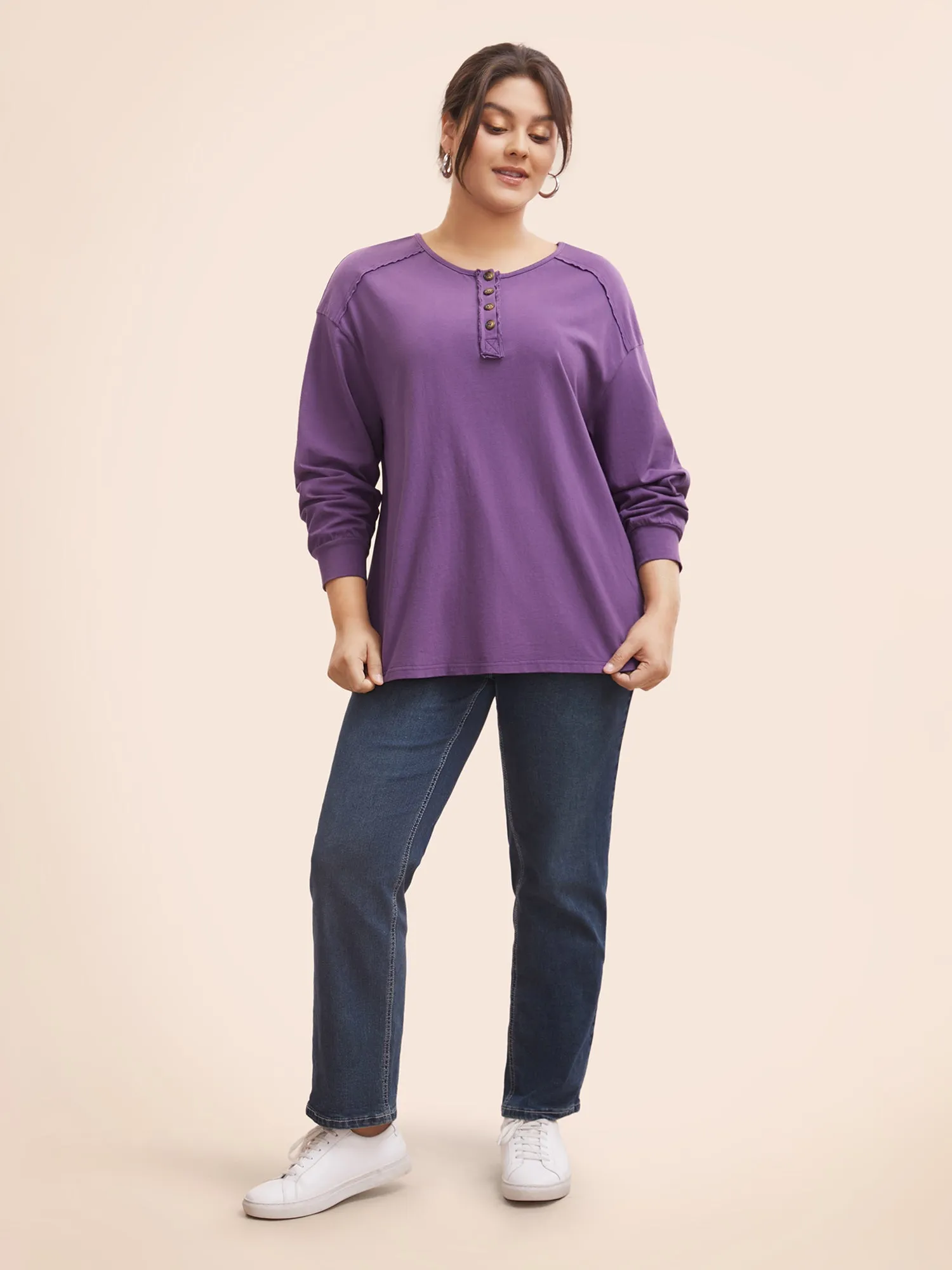 Vintage Button Up Drop Shoulder T-shirt sold by Bloomchic product image thumbnail 4