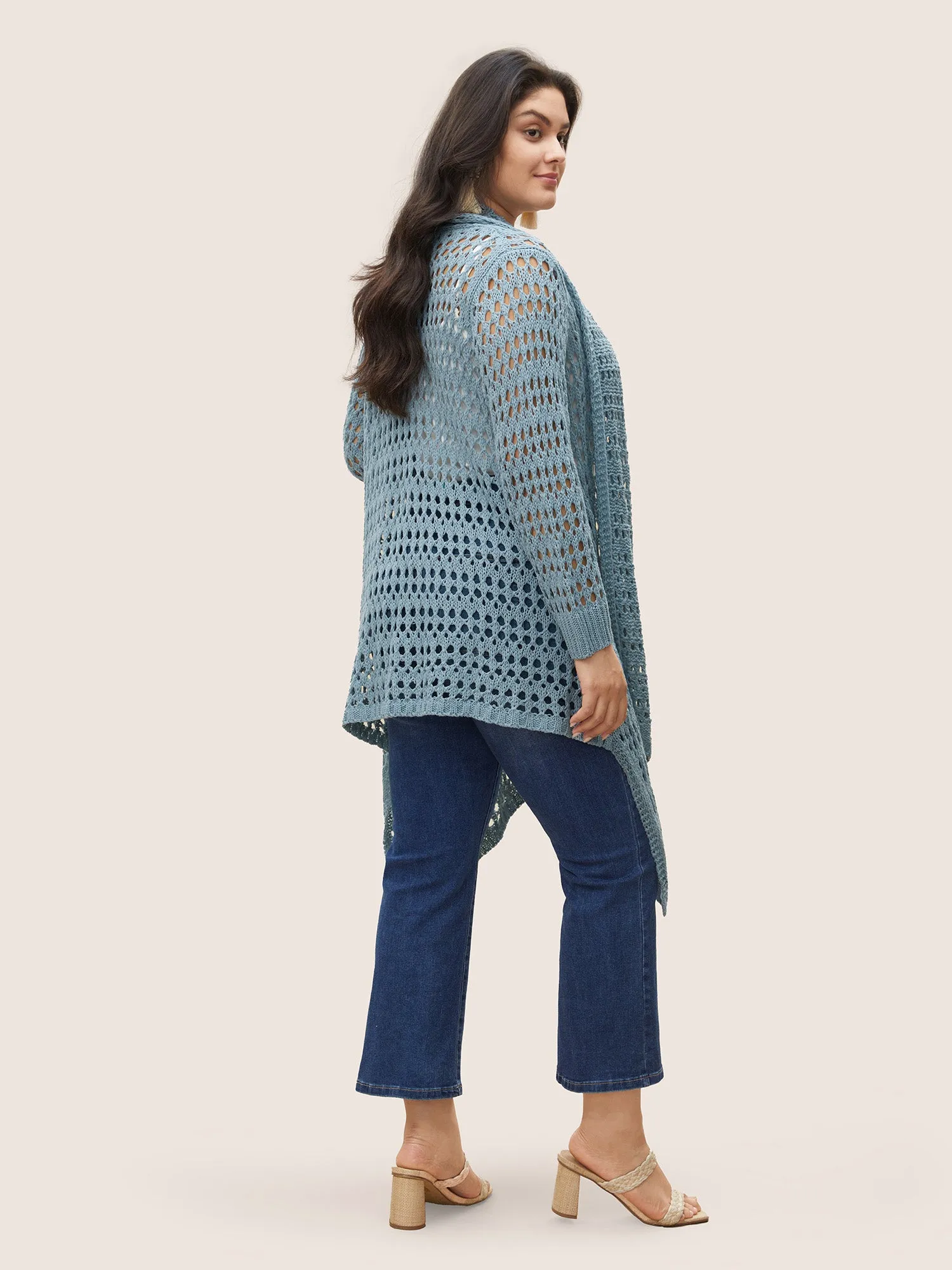 Plain Texture Cut Out Asymmetrical Hem Cardigan sold by Bloomchic product image thumbnail 2