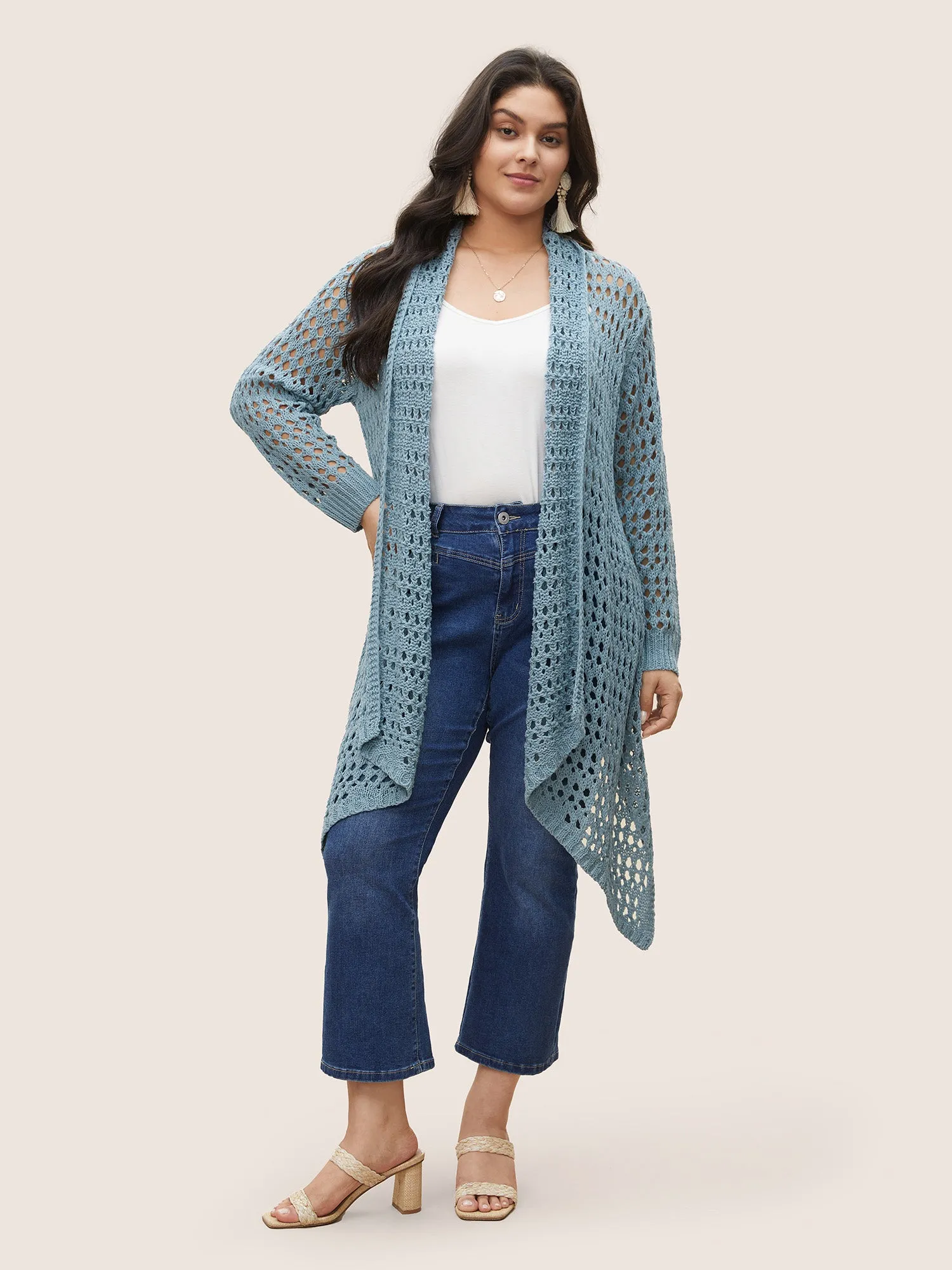 Plain Texture Cut Out Asymmetrical Hem Cardigan sold by Bloomchic product image thumbnail 3