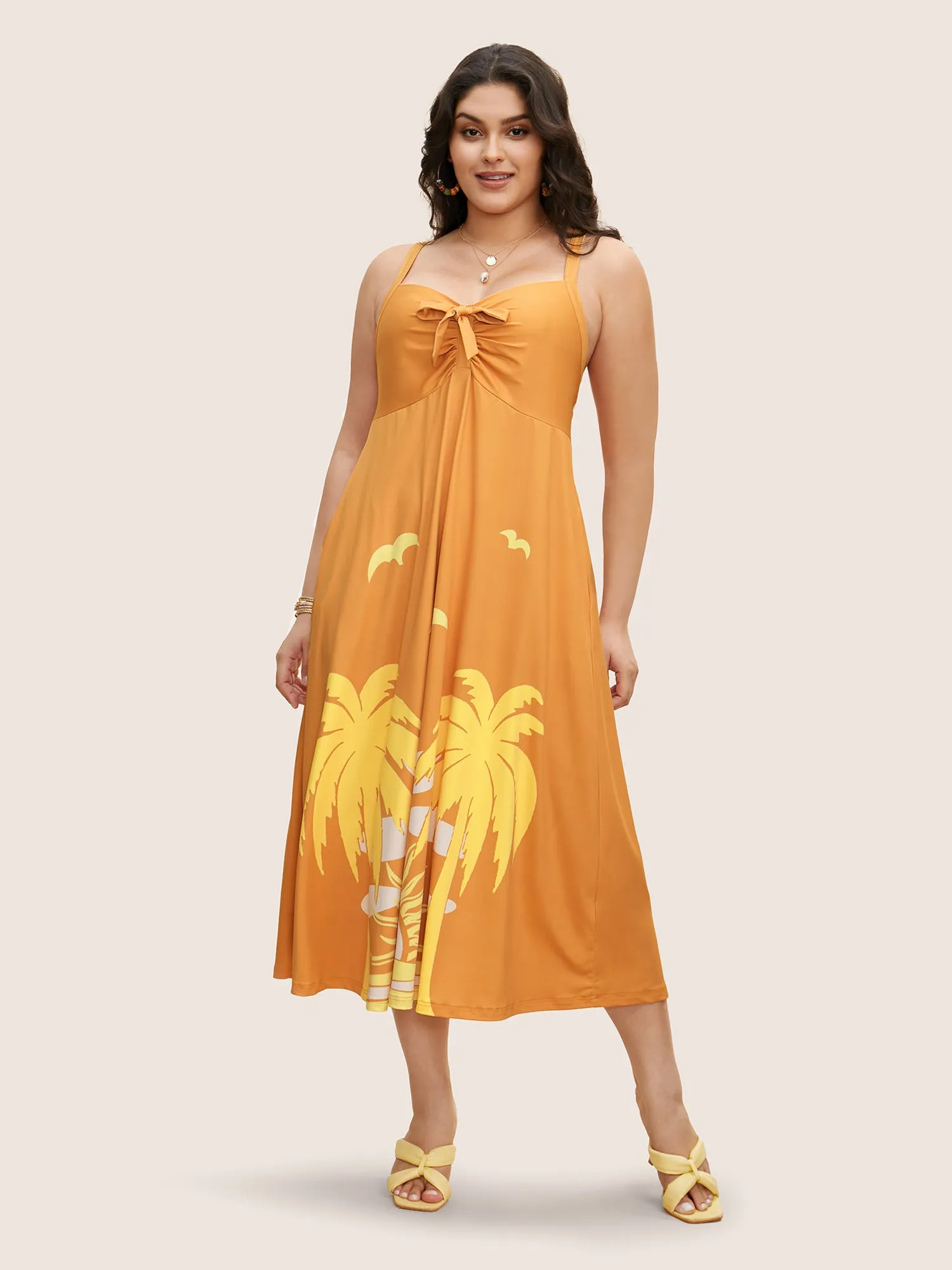Heart Neckline Tropical Print Tie Knot Midi Dress sold by Bloomchic product image thumbnail 3