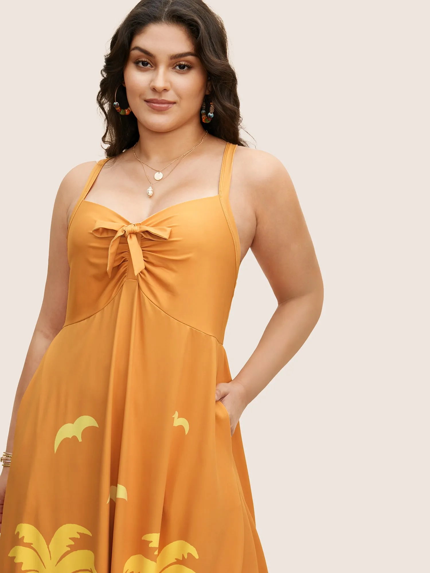 Heart Neckline Tropical Print Tie Knot Midi Dress sold by Bloomchic product image thumbnail 2