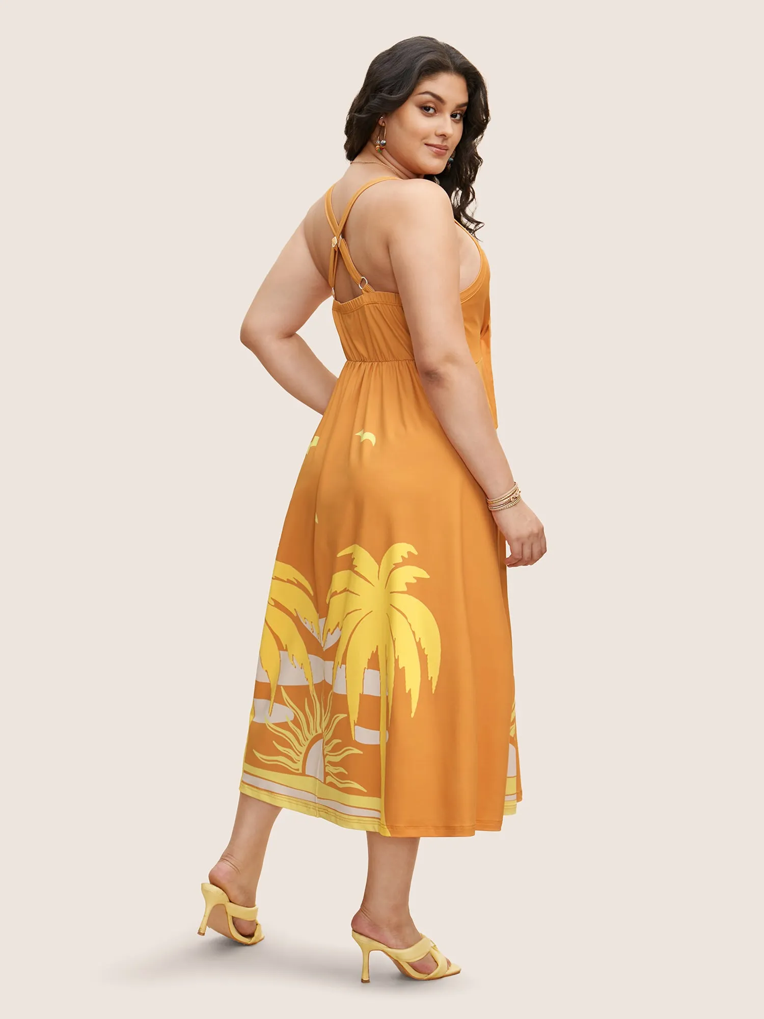 Heart Neckline Tropical Print Tie Knot Midi Dress sold by Bloomchic product image thumbnail 4