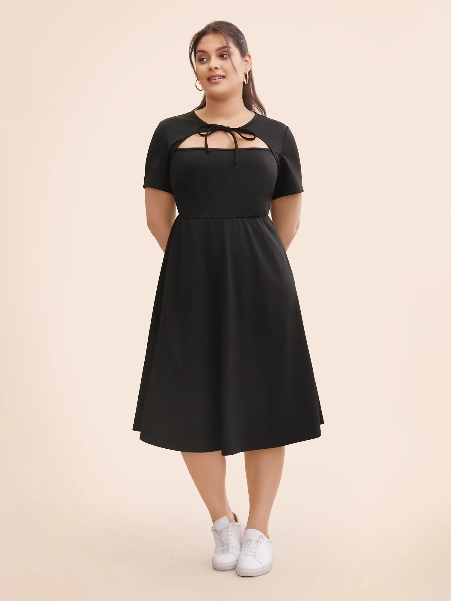 Plain Cut Out Tie Knot Dress sold by Bloomchic